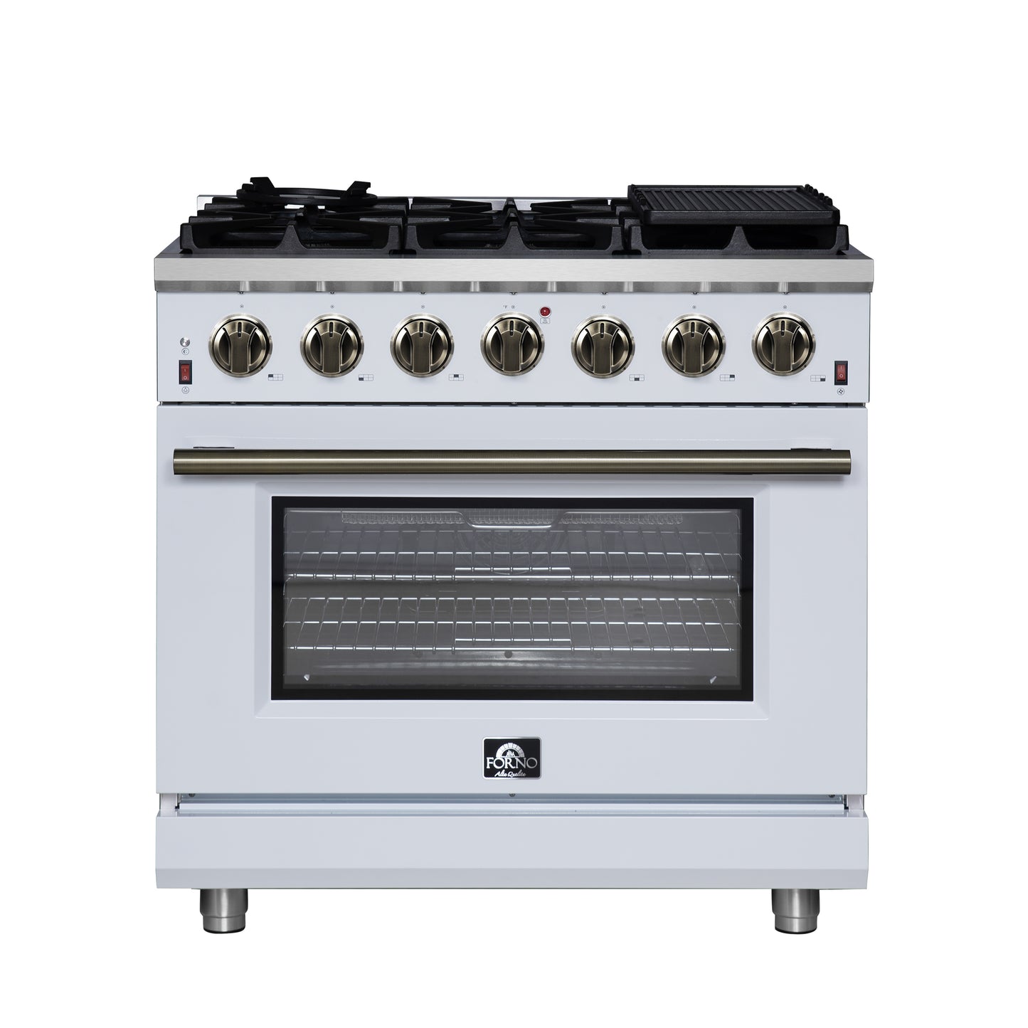 Cuisinière à gaz autoportante blanche Forno Massimo de 36 pouces, 6 brûleurs scellés, four à convection, économe en énergie