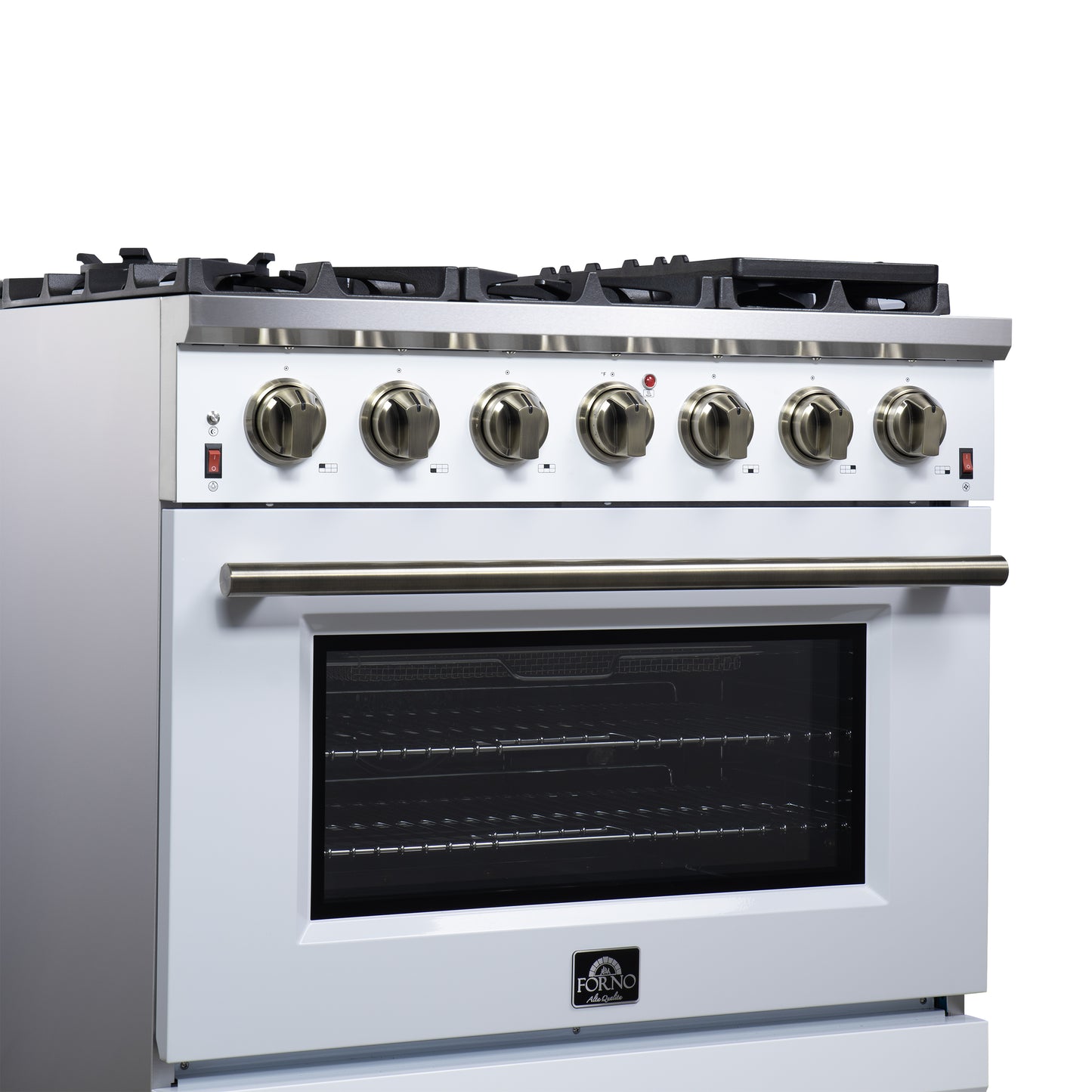 Cuisinière à gaz autoportante blanche Forno Massimo de 36 pouces, 6 brûleurs scellés, four à convection, économe en énergie