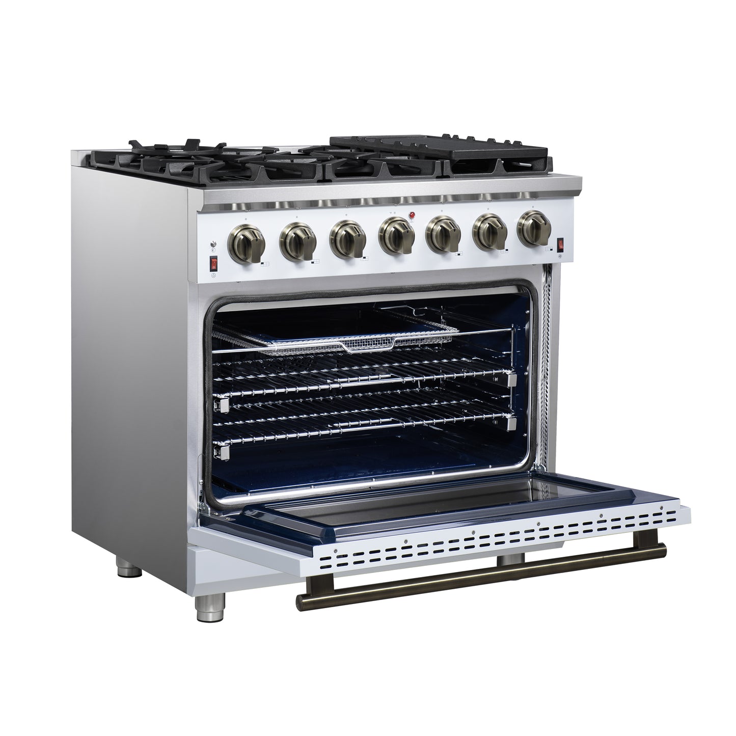 Cuisinière à gaz autoportante blanche Forno Massimo de 36 pouces, 6 brûleurs scellés, four à convection, économe en énergie