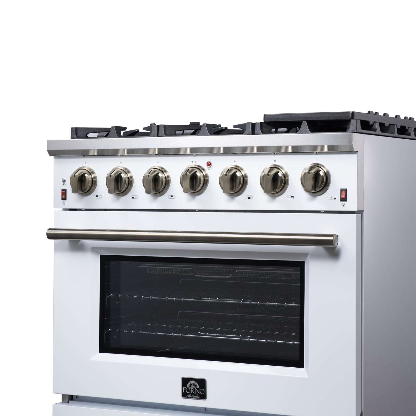 Cuisinière à gaz autoportante blanche Forno Massimo de 36 pouces, 6 brûleurs scellés, four à convection, économe en énergie
