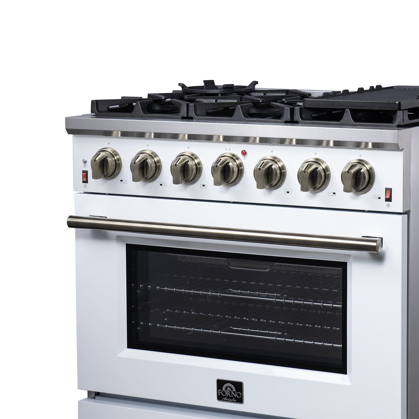 Cuisinière à gaz autoportante blanche Forno Massimo de 36 pouces, 6 brûleurs scellés, four à convection, économe en énergie