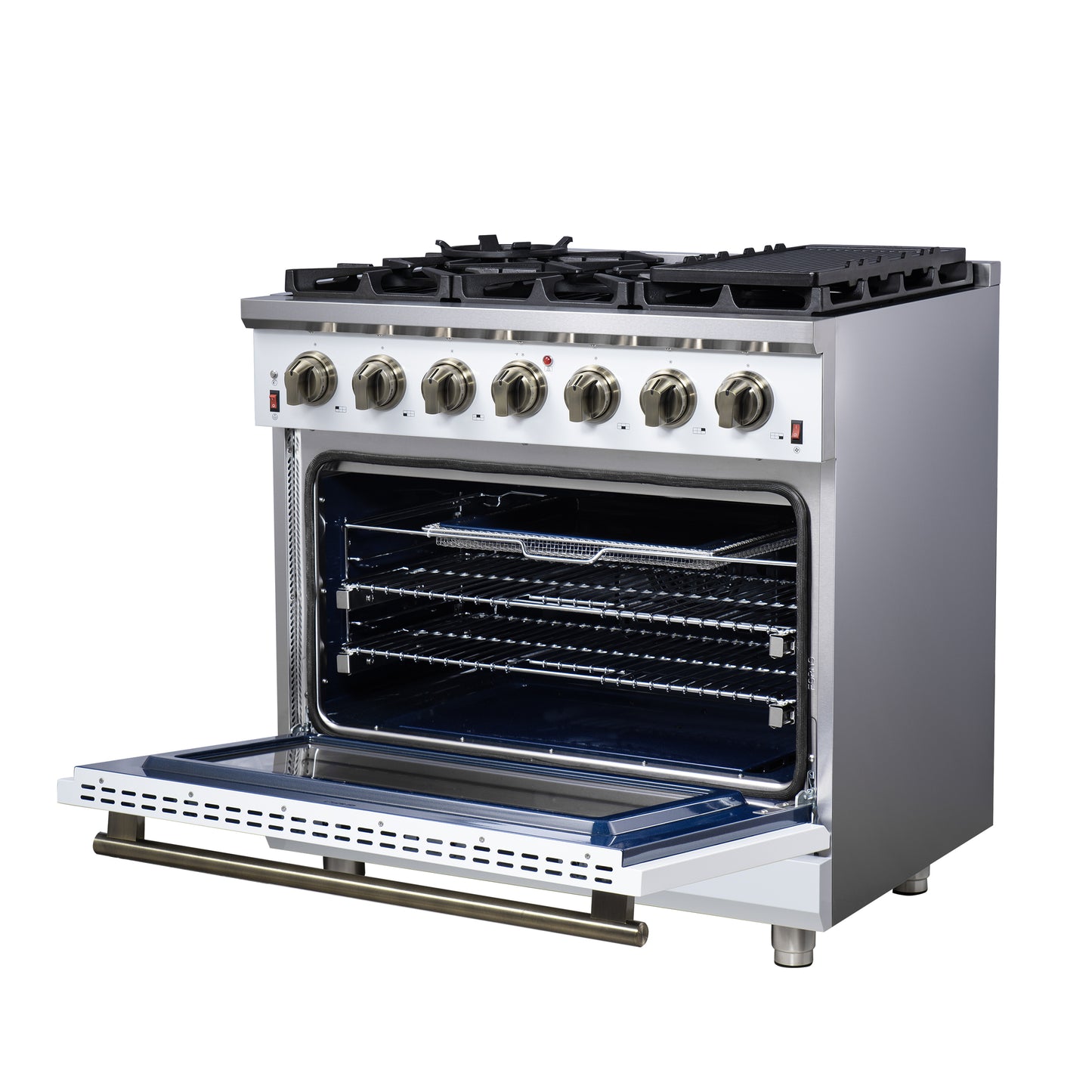 Cuisinière à gaz autoportante blanche Forno Massimo de 36 pouces, 6 brûleurs scellés, four à convection, économe en énergie