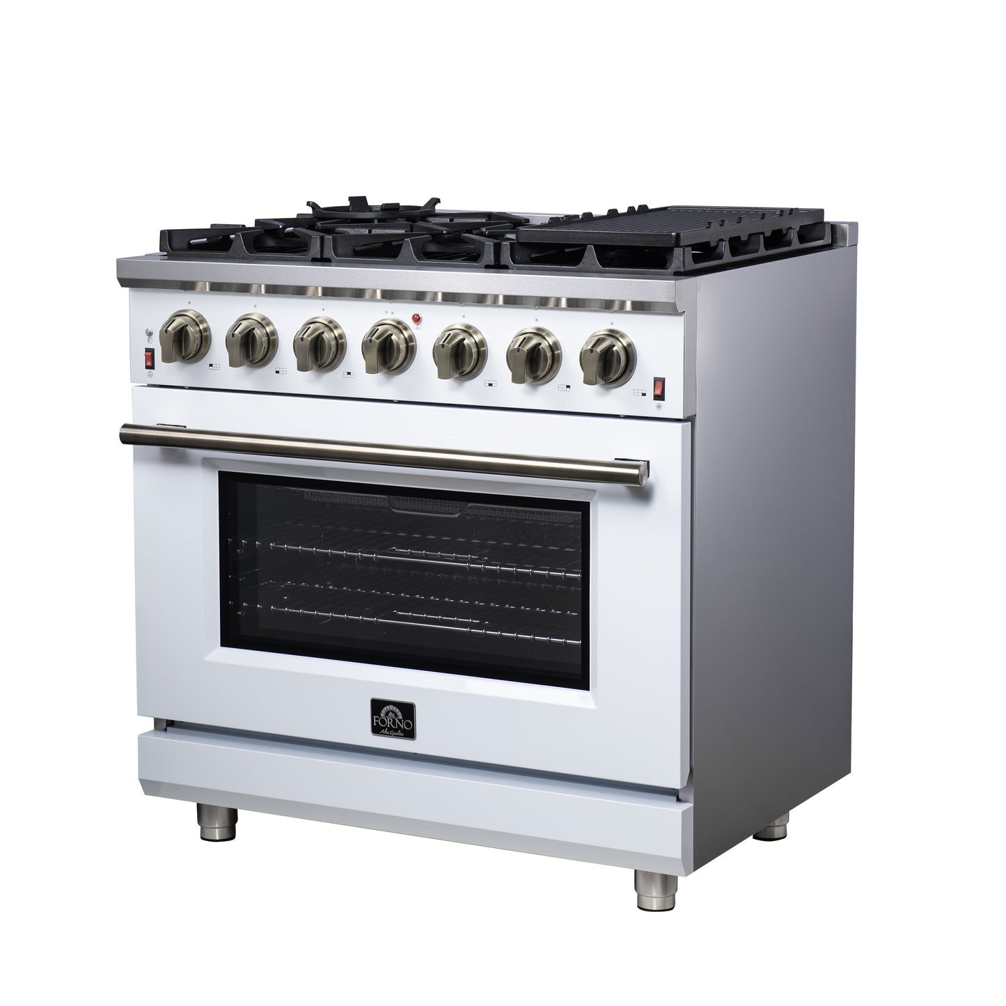 Cuisinière à gaz autoportante blanche Forno Massimo de 36 pouces, 6 brûleurs scellés, four à convection, économe en énergie