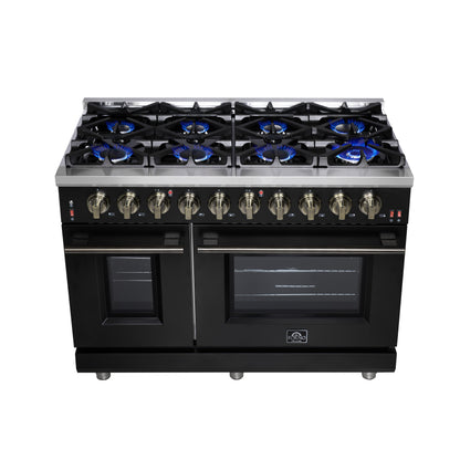 Forno Massimo 48-Inch Black Freestanding Gas Range, 8 Burners, True Convection Oven - Forno Appliances