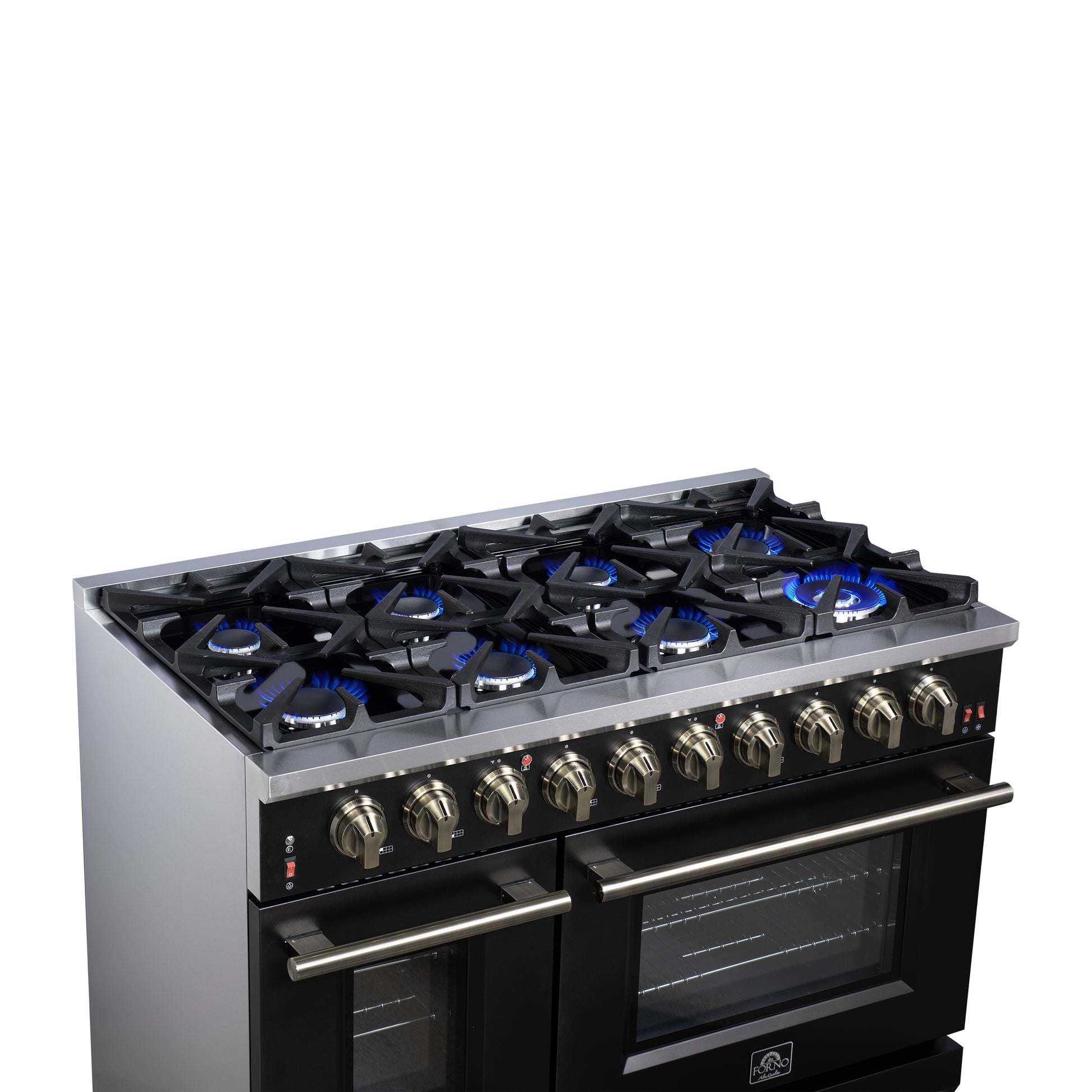 Forno Massimo 48-Inch Black Freestanding Gas Range, 8 Burners, True Convection Oven - Forno Appliances