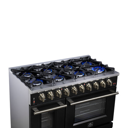 Forno Massimo 48-Inch Black Freestanding Gas Range, 8 Burners, True Convection Oven - Forno Appliances