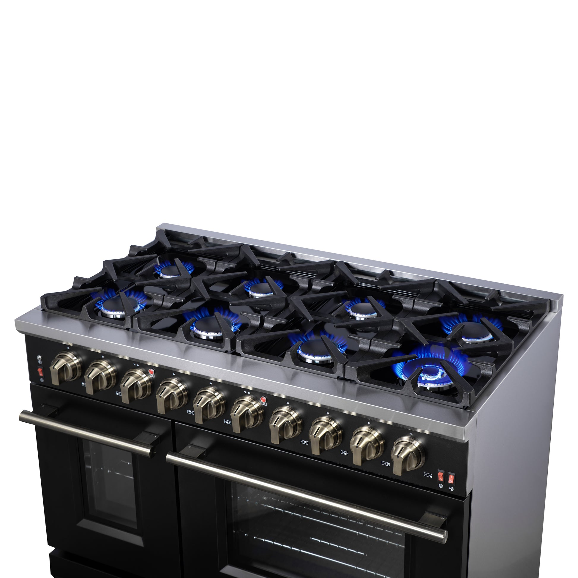 Forno Massimo 48-Inch Black Freestanding Gas Range, 8 Burners, True Convection Oven - Forno Appliances