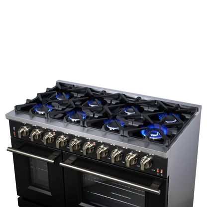 Forno Massimo 48-Inch Black Freestanding Gas Range, 8 Burners, True Convection Oven - Forno Appliances