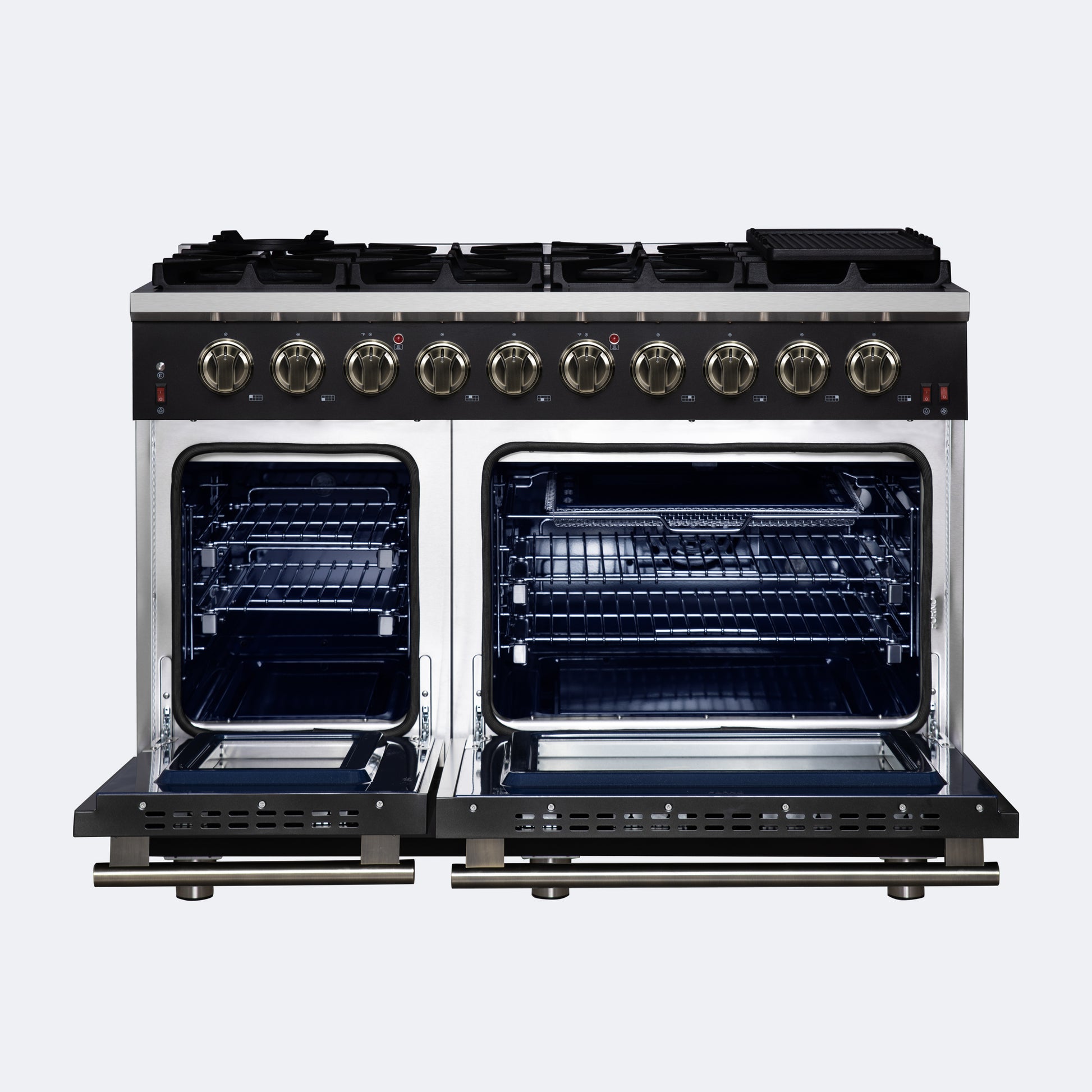 Forno Massimo 48-Inch Black Freestanding Gas Range, 8 Burners, True Convection Oven - Forno Appliances