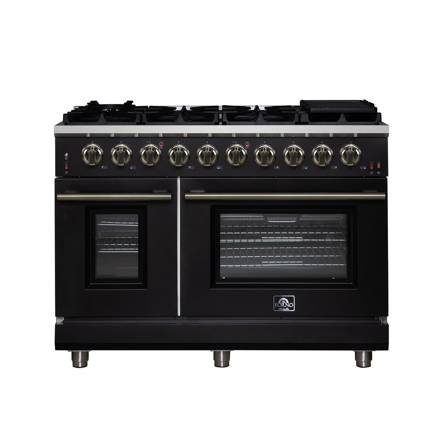 Forno Massimo 48-Inch Black Freestanding Gas Range, 8 Burners, True Convection Oven - Forno Appliances