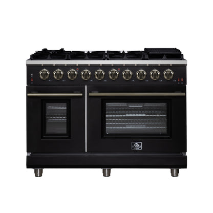 Forno Massimo 48-Inch Black Freestanding Gas Range, 8 Burners, True Convection Oven - Forno Appliances