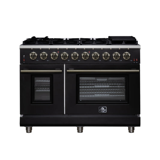 Forno Massimo 48-Inch Black Freestanding Gas Range, 8 Burners, True Convection Oven - Forno Appliances