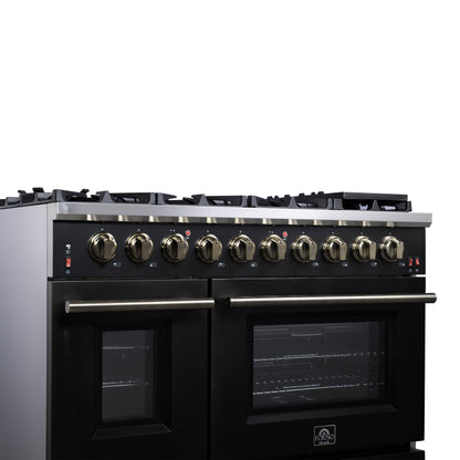 Forno Massimo 48-Inch Black Freestanding Gas Range, 8 Burners, True Convection Oven - Forno Appliances