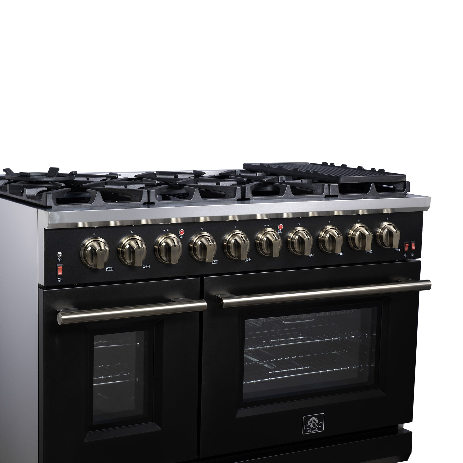 Forno Massimo 48-Inch Black Freestanding Gas Range, 8 Burners, True Convection Oven - Forno Appliances