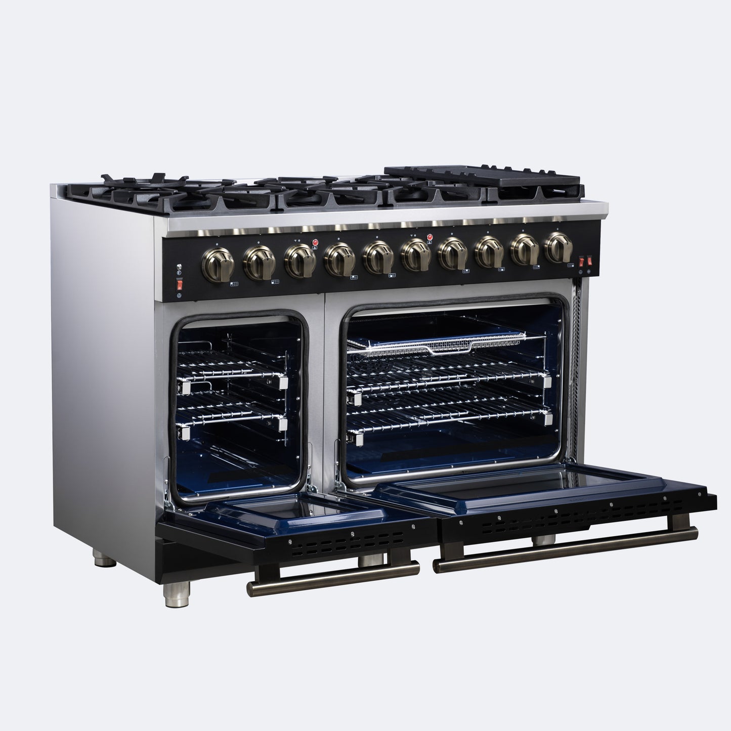 Forno Massimo 48-Inch Black Freestanding Gas Range, 8 Burners, True Convection Oven - Forno Appliances