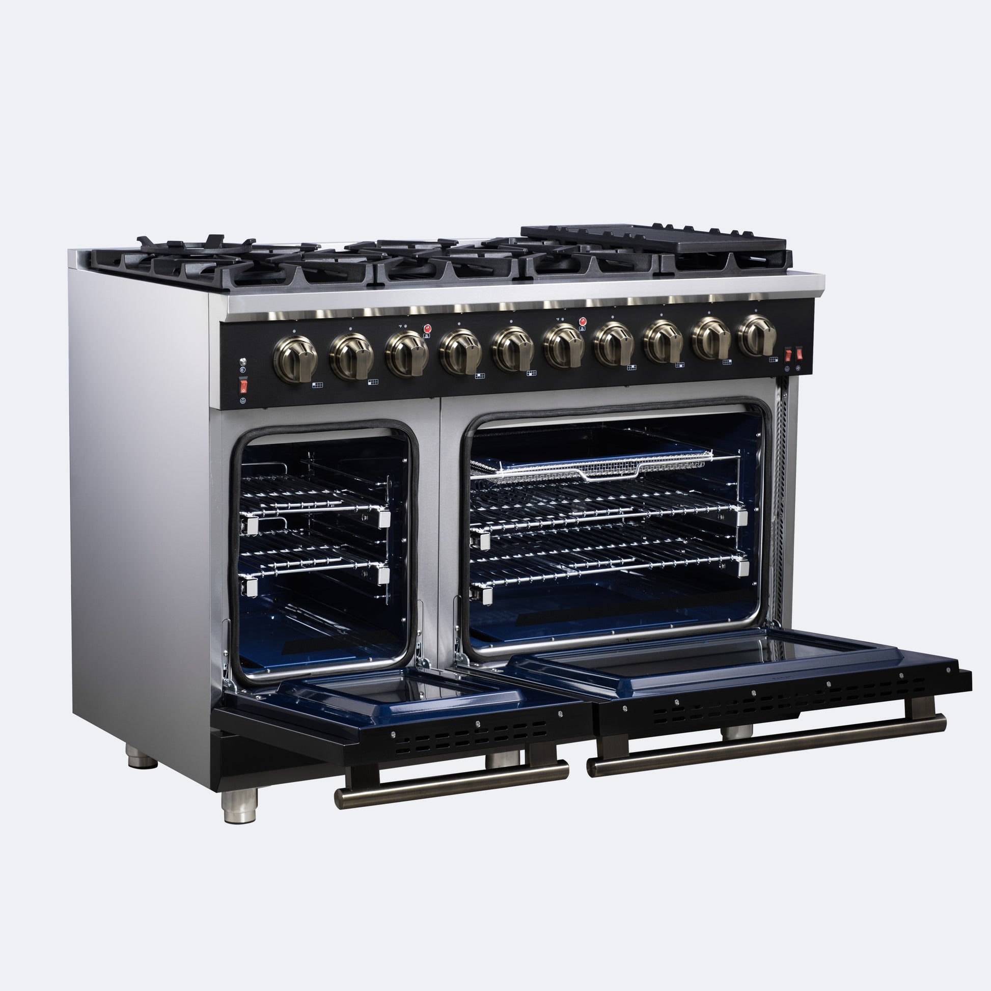 Forno Massimo 48-Inch Black Freestanding Gas Range, 8 Burners, True Convection Oven - Forno Appliances