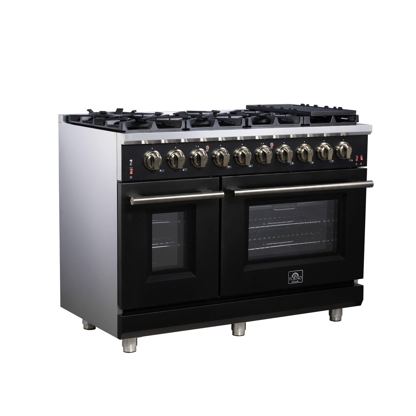 Forno Massimo 48-Inch Black Freestanding Gas Range, 8 Burners, True Convection Oven - Forno Appliances