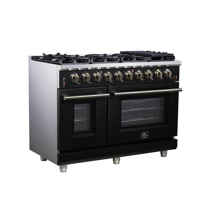 Forno Massimo 48-Inch Black Freestanding Gas Range, 8 Burners, True Convection Oven - Forno Appliances