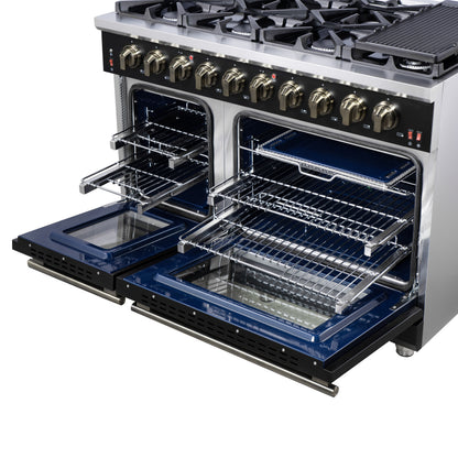 Forno Massimo 48-Inch Black Freestanding Gas Range, 8 Burners, True Convection Oven - Forno Appliances