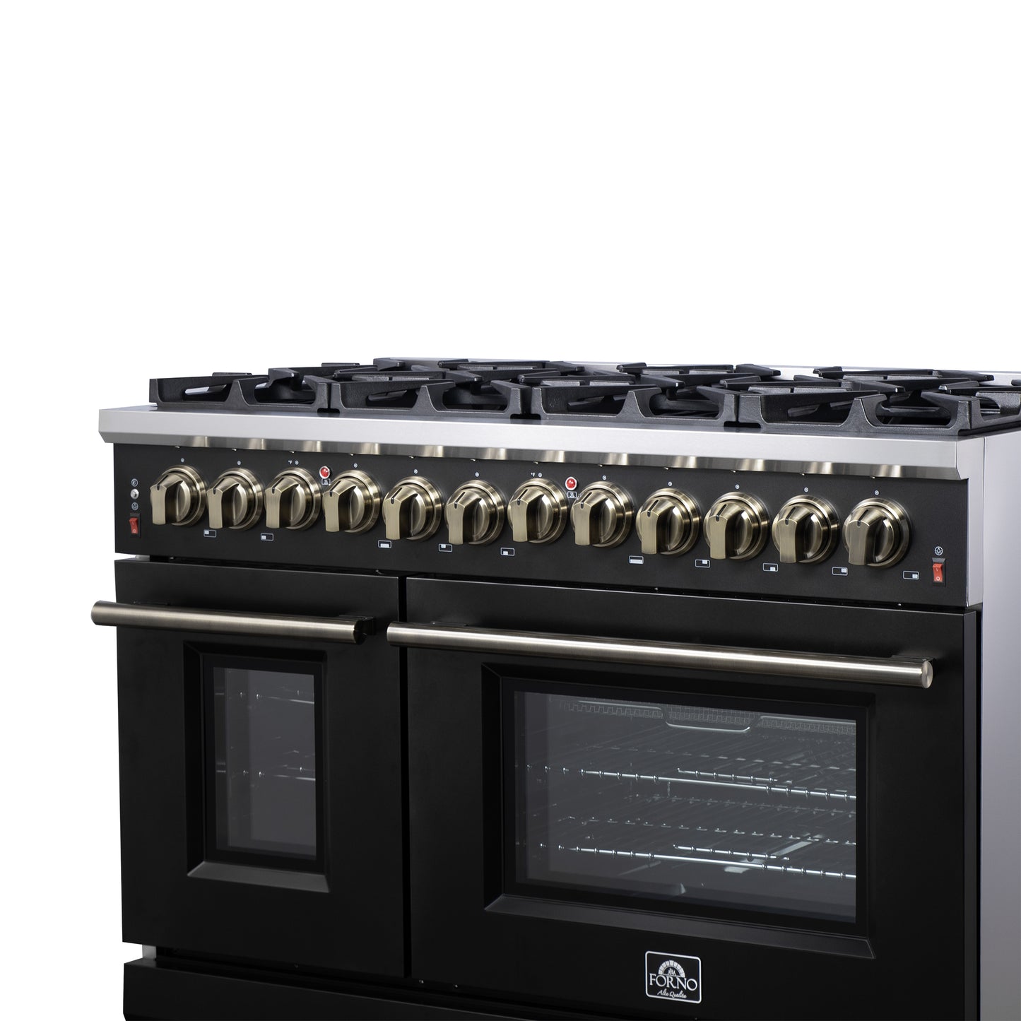Forno Massimo 48-Inch Black Freestanding Gas Range, 8 Burners, True Convection Oven - Forno Appliances
