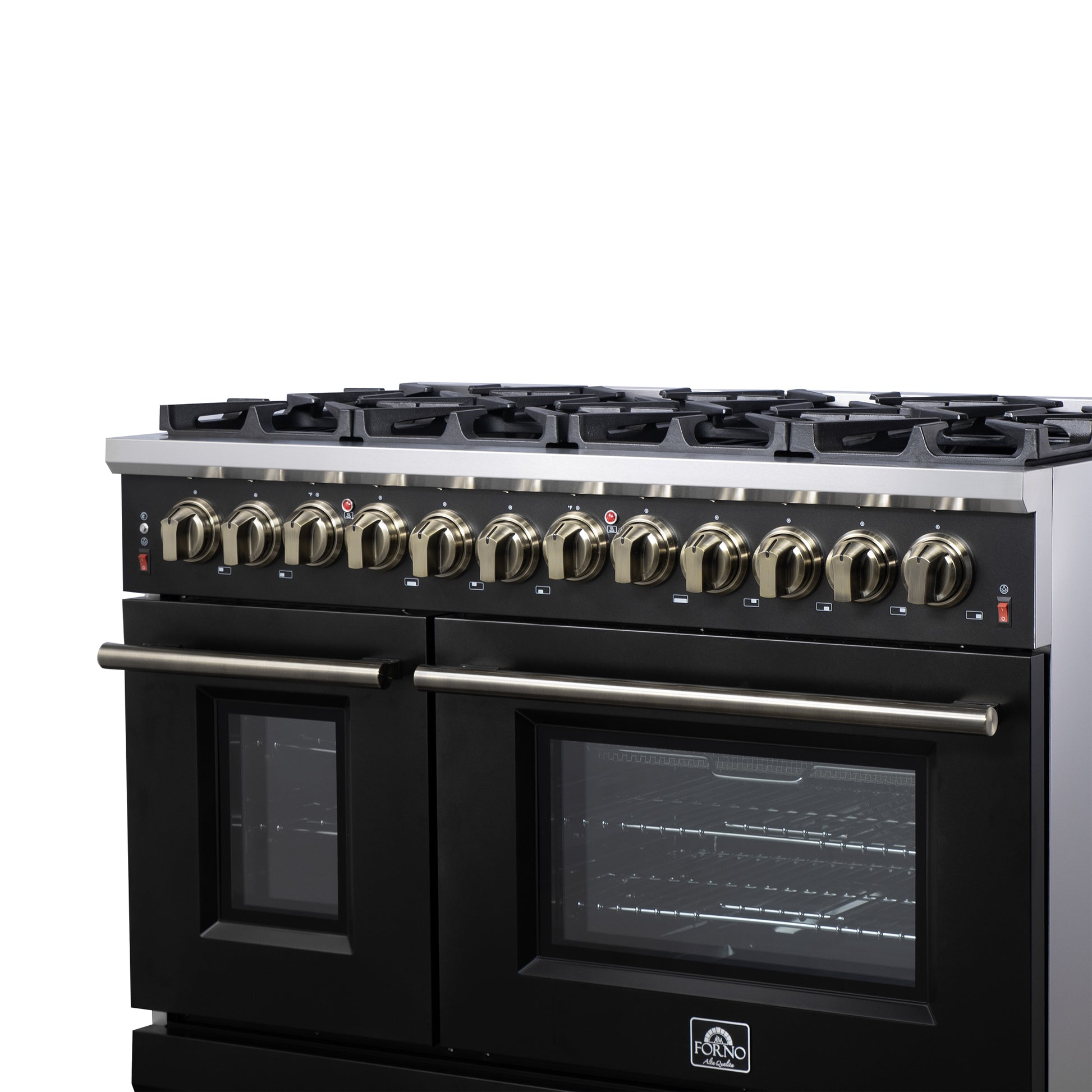 Forno Massimo 48-Inch Black Freestanding Gas Range, 8 Burners, True Convection Oven - Forno Appliances