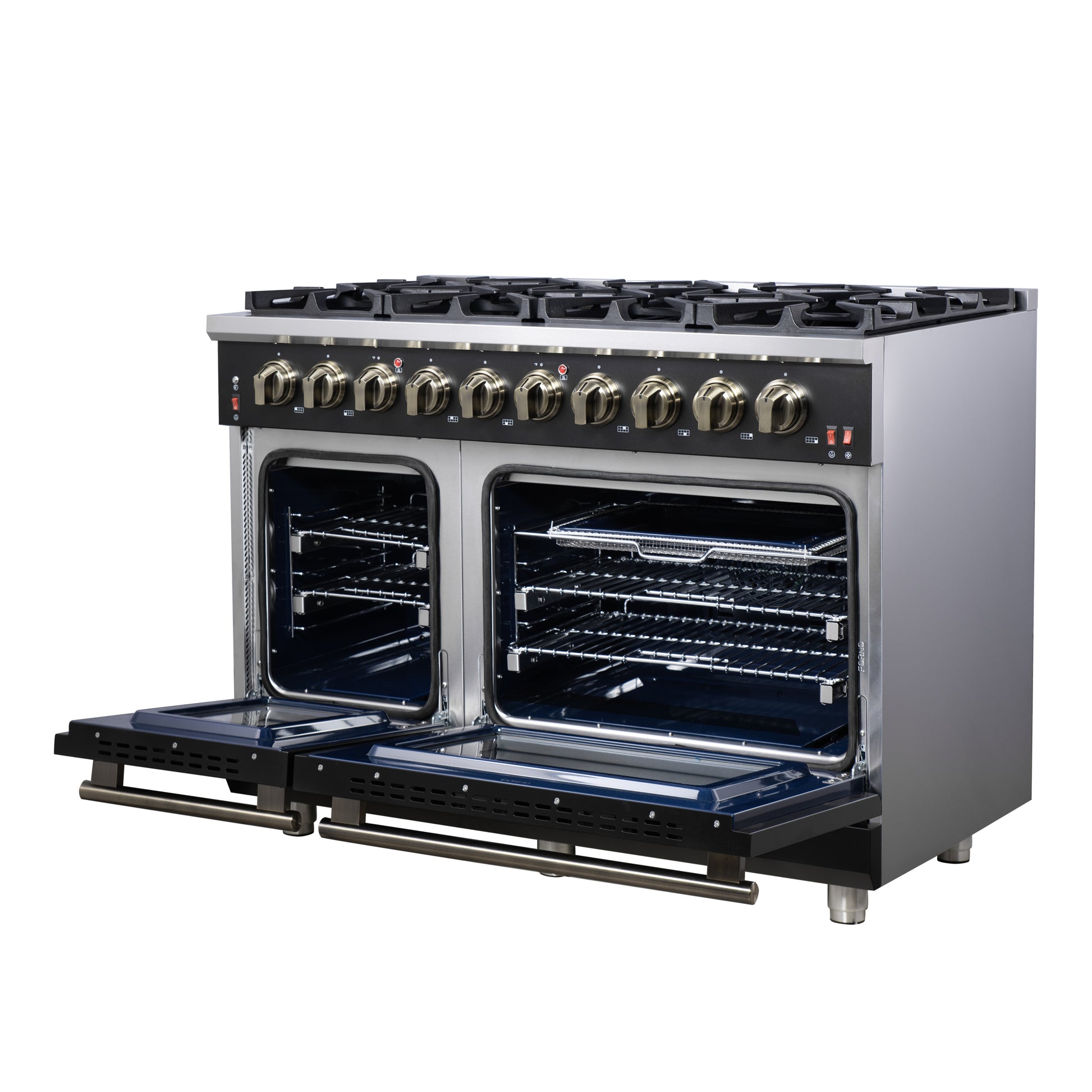 Forno Massimo 48-Inch Black Freestanding Gas Range, 8 Burners, True Convection Oven - Forno Appliances