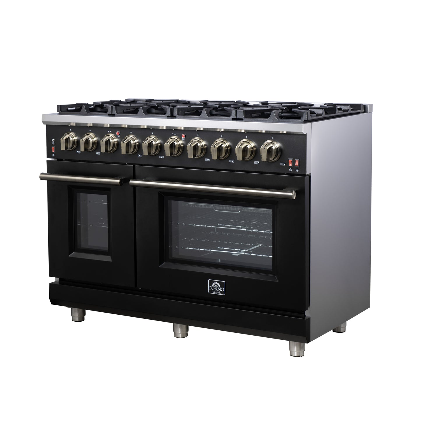 Forno Massimo 48-Inch Black Freestanding Gas Range, 8 Burners, True Convection Oven - Forno Appliances