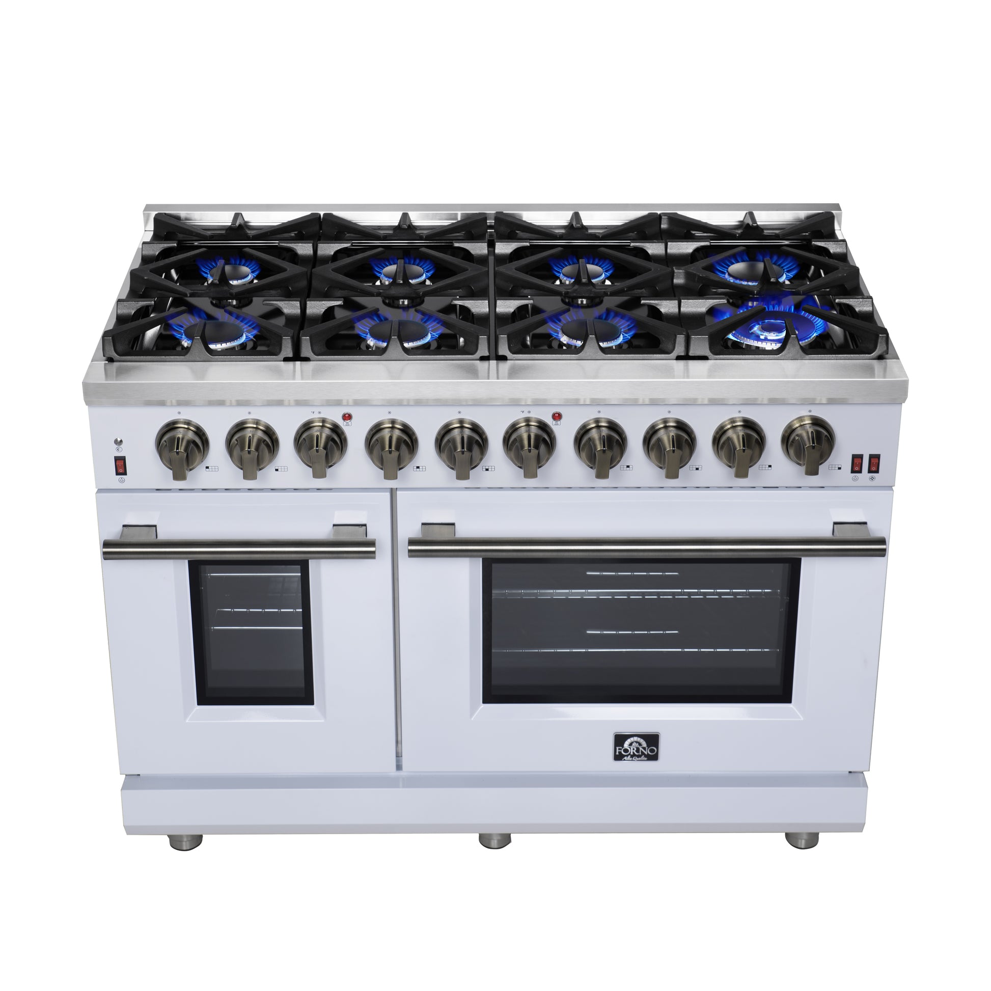 Forno Massimo 48-Inch White Freestanding Gas Range, 8 Burners, True Convection Oven - Forno Appliances