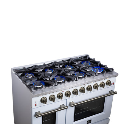 Forno Massimo 48-Inch White Freestanding Gas Range, 8 Burners, True Convection Oven - Forno Appliances
