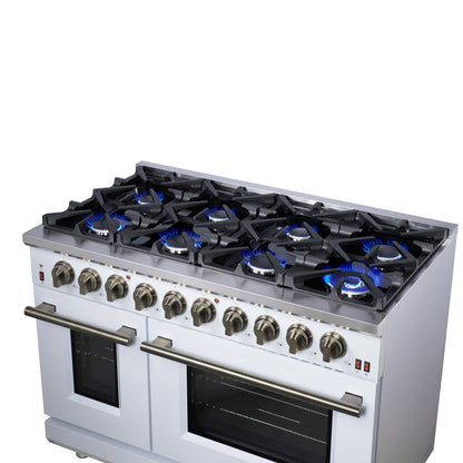Forno Massimo 48-Inch White Freestanding Gas Range, 8 Burners, True Convection Oven - Forno Appliances