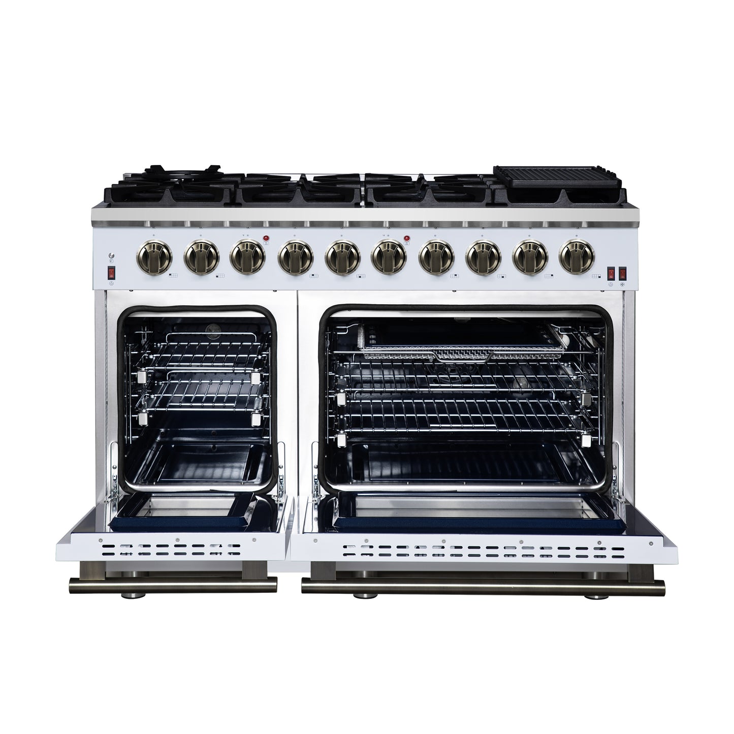 Forno Massimo 48-Inch White Freestanding Gas Range, 8 Burners, True Convection Oven - Forno Appliances