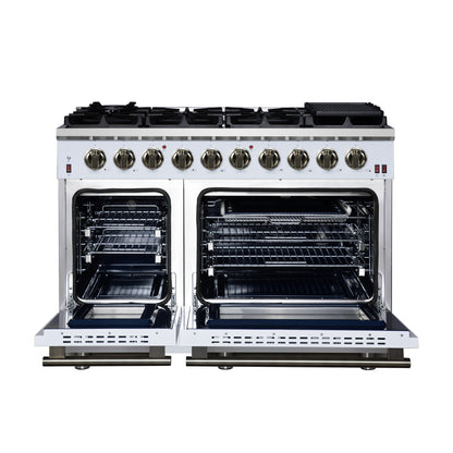 Forno Massimo 48-Inch White Freestanding Gas Range, 8 Burners, True Convection Oven - Forno Appliances