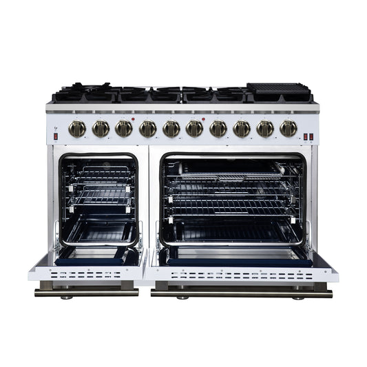 Forno Massimo 48-Inch White Freestanding Gas Range, 8 Burners, True Convection Oven - Forno Appliances