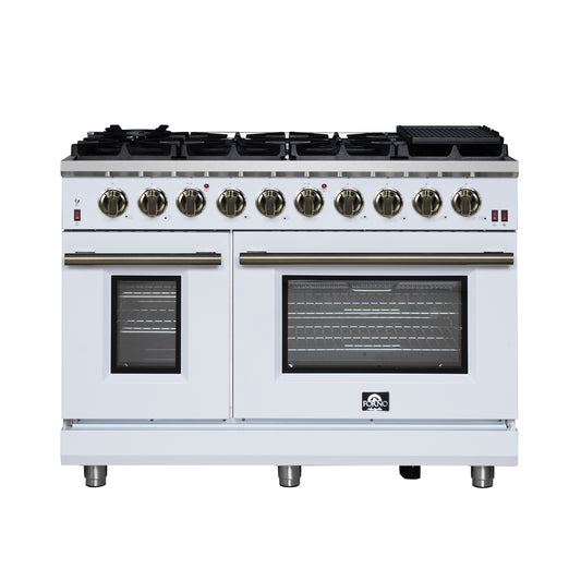 Forno Massimo 48-Inch White Freestanding Gas Range, 8 Burners, True Convection Oven - Forno Appliances