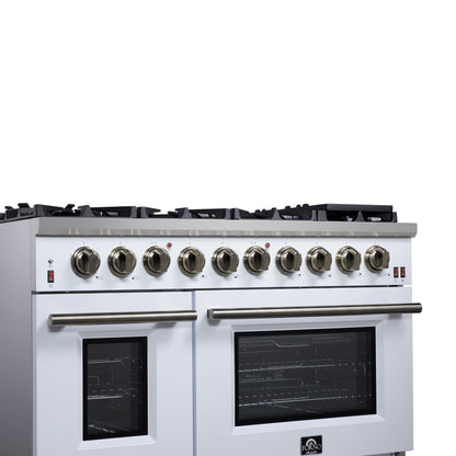 Forno Massimo 48-Inch White Freestanding Gas Range, 8 Burners, True Convection Oven - Forno Appliances