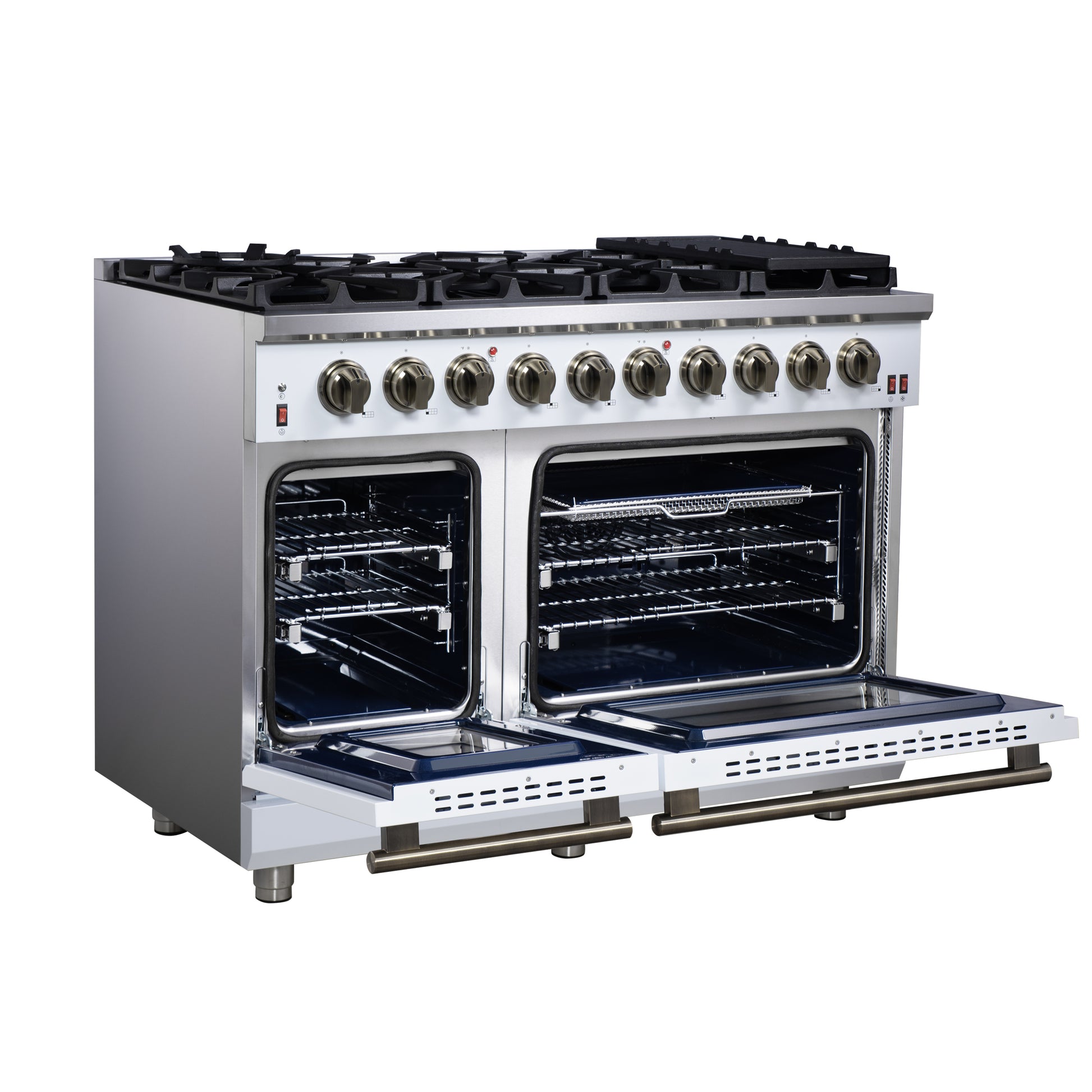 Forno Massimo 48-Inch White Freestanding Gas Range, 8 Burners, True Convection Oven - Forno Appliances