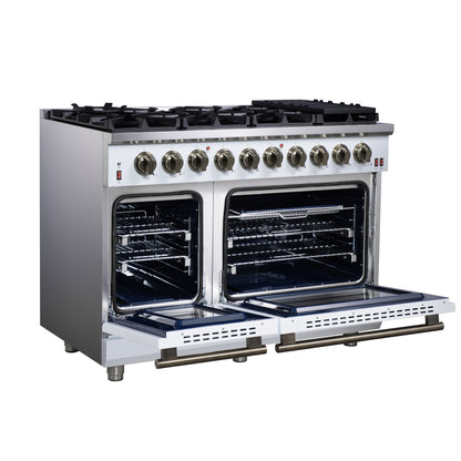 Forno Massimo 48-Inch White Freestanding Gas Range, 8 Burners, True Convection Oven - Forno Appliances