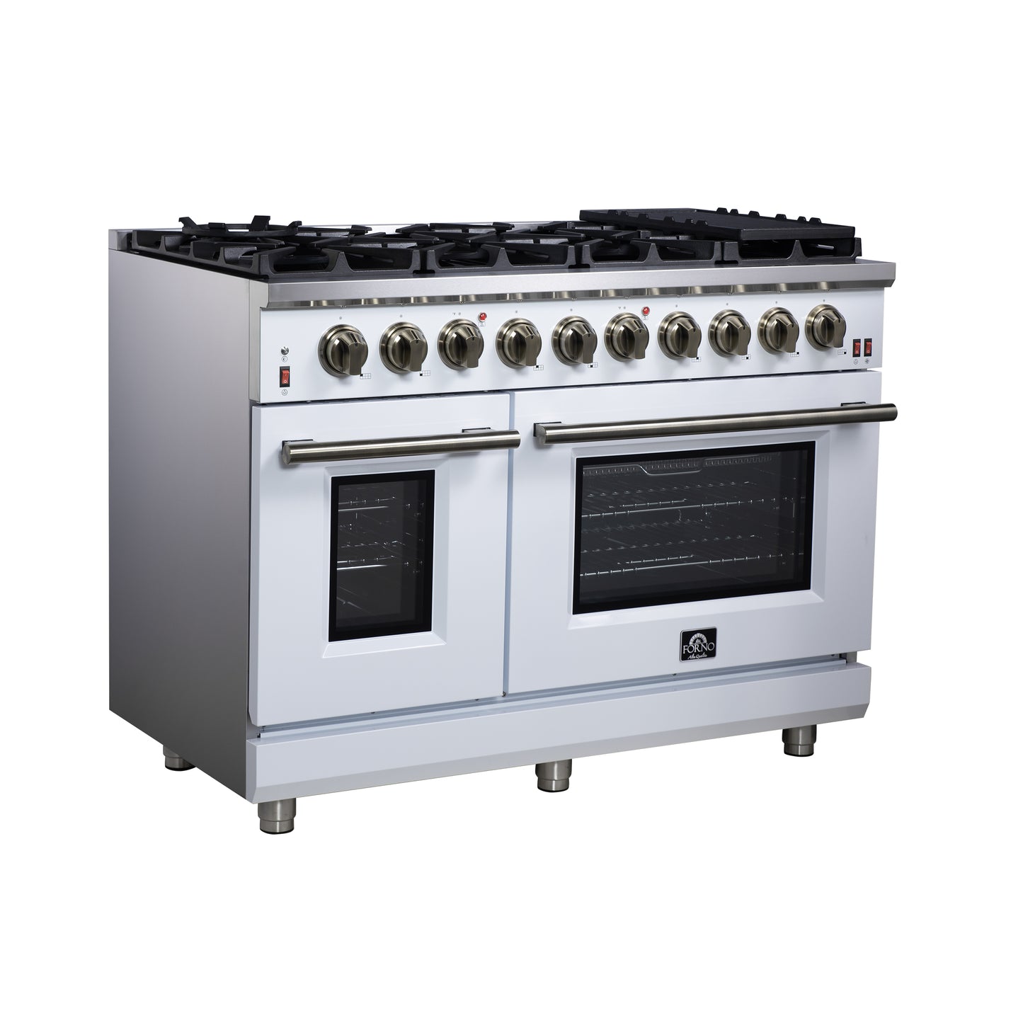 Forno Massimo 48-Inch White Freestanding Gas Range, 8 Burners, True Convection Oven - Forno Appliances