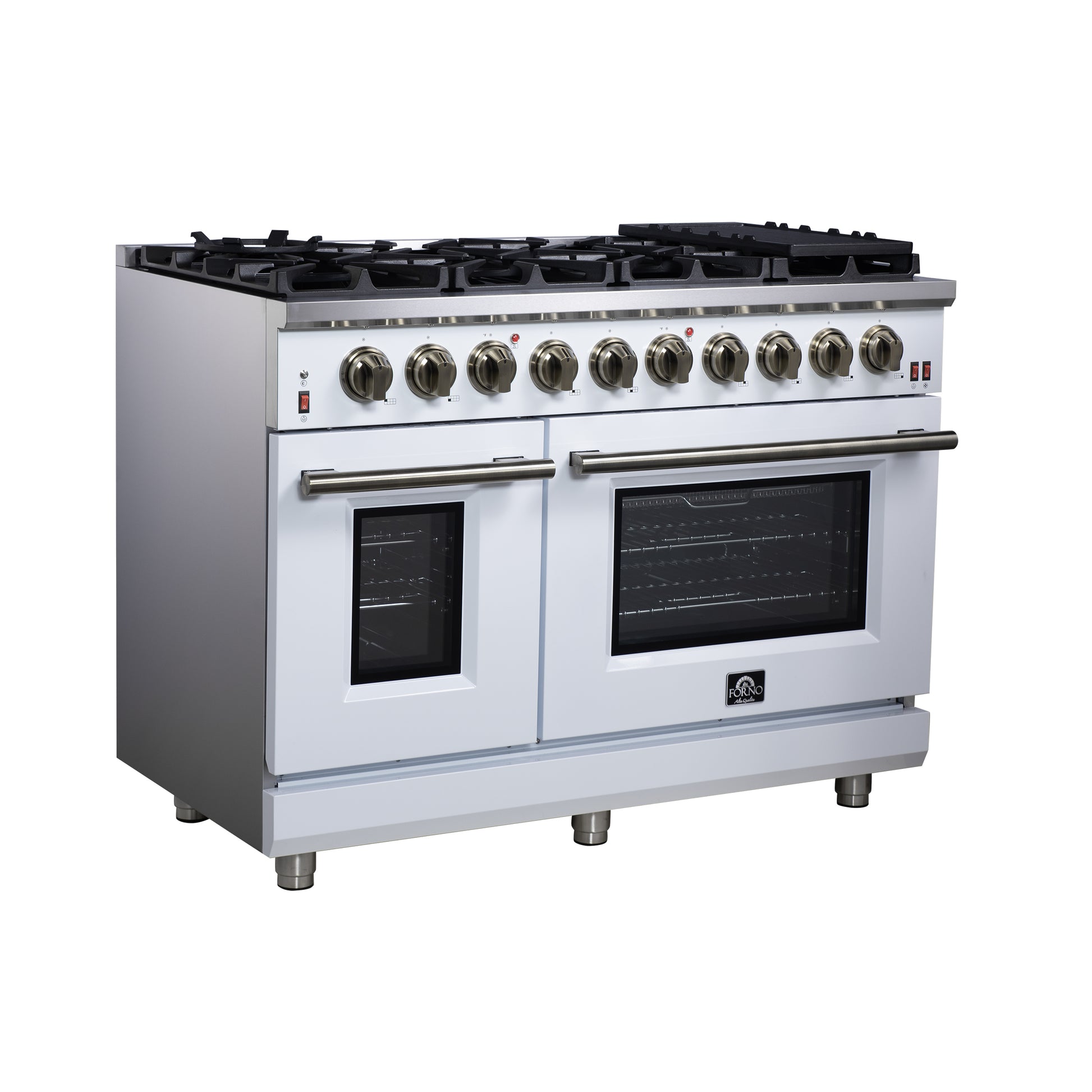 Forno Massimo 48-Inch White Freestanding Gas Range, 8 Burners, True Convection Oven - Forno Appliances
