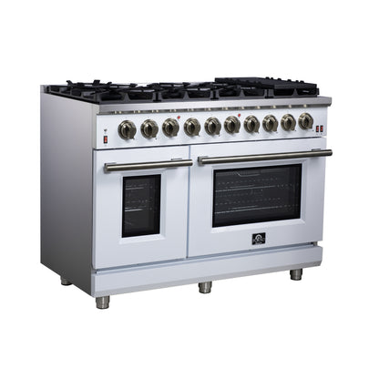 Forno Massimo 48-Inch White Freestanding Gas Range, 8 Burners, True Convection Oven - Forno Appliances