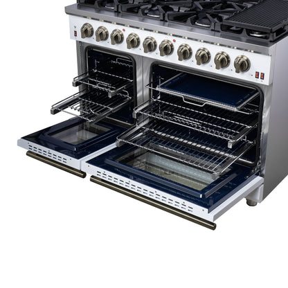 Forno Massimo 48-Inch White Freestanding Gas Range, 8 Burners, True Convection Oven - Forno Appliances