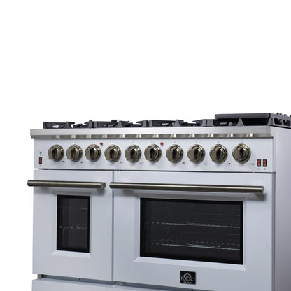 Forno Massimo 48-Inch White Freestanding Gas Range, 8 Burners, True Convection Oven - Forno Appliances