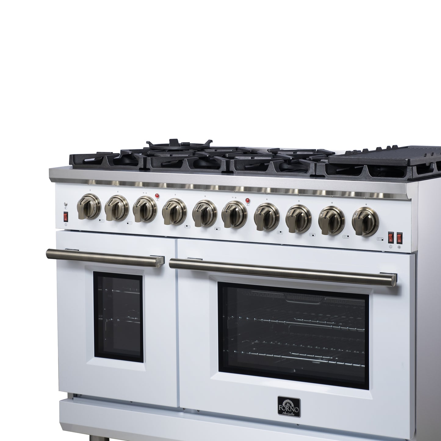 Forno Massimo 48-Inch White Freestanding Gas Range, 8 Burners, True Convection Oven - Forno Appliances