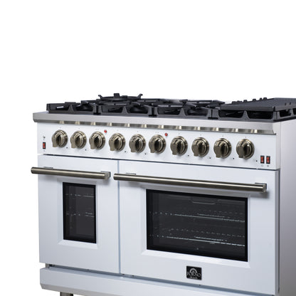 Forno Massimo 48-Inch White Freestanding Gas Range, 8 Burners, True Convection Oven - Forno Appliances