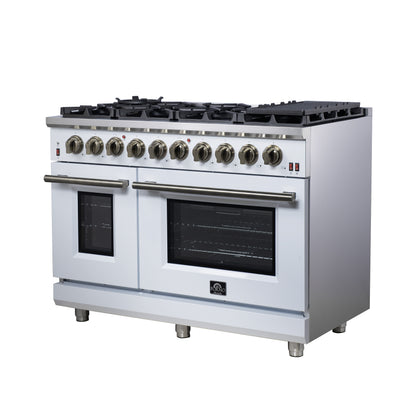 Forno Massimo 48-Inch White Freestanding Gas Range, 8 Burners, True Convection Oven - Forno Appliances