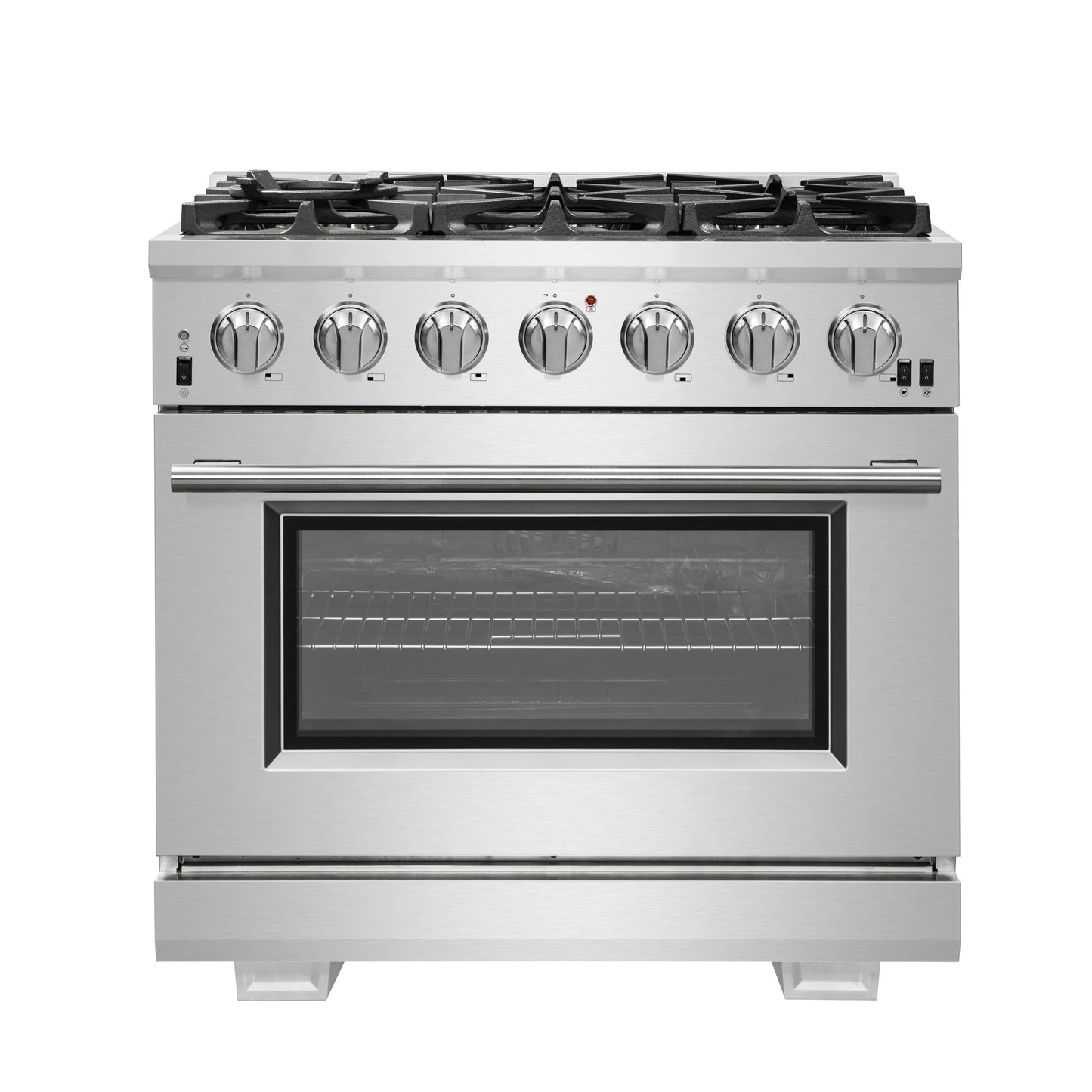 Cuisinière à gaz Forno Capriasca de 36 pouces, acier inoxydable, 6 brûleurs en laiton, 120 000 BTU, four à convection, économe en énergie
