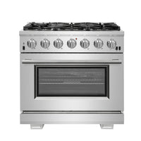 Cuisinière à gaz Forno Capriasca de 36 pouces, acier inoxydable, 6 brûleurs en laiton, 120 000 BTU, four à convection, économe en énergie