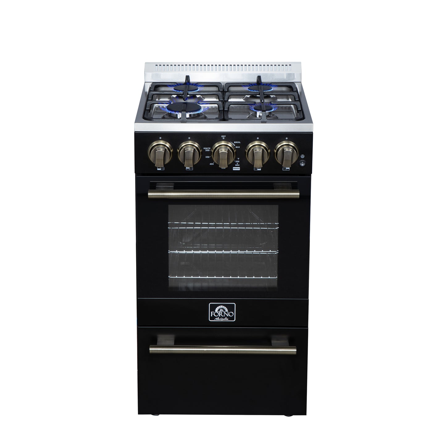 Forno Lamazze 20 Inch Freestanding Gas Range in Black, Compact Design - Forno Appliances