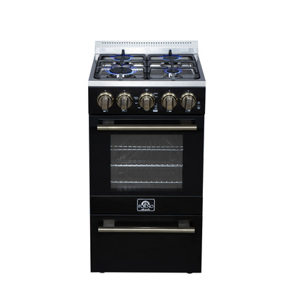 Forno Lamazze 20 Inch Freestanding Gas Range in Black, Compact Design - Forno Appliances