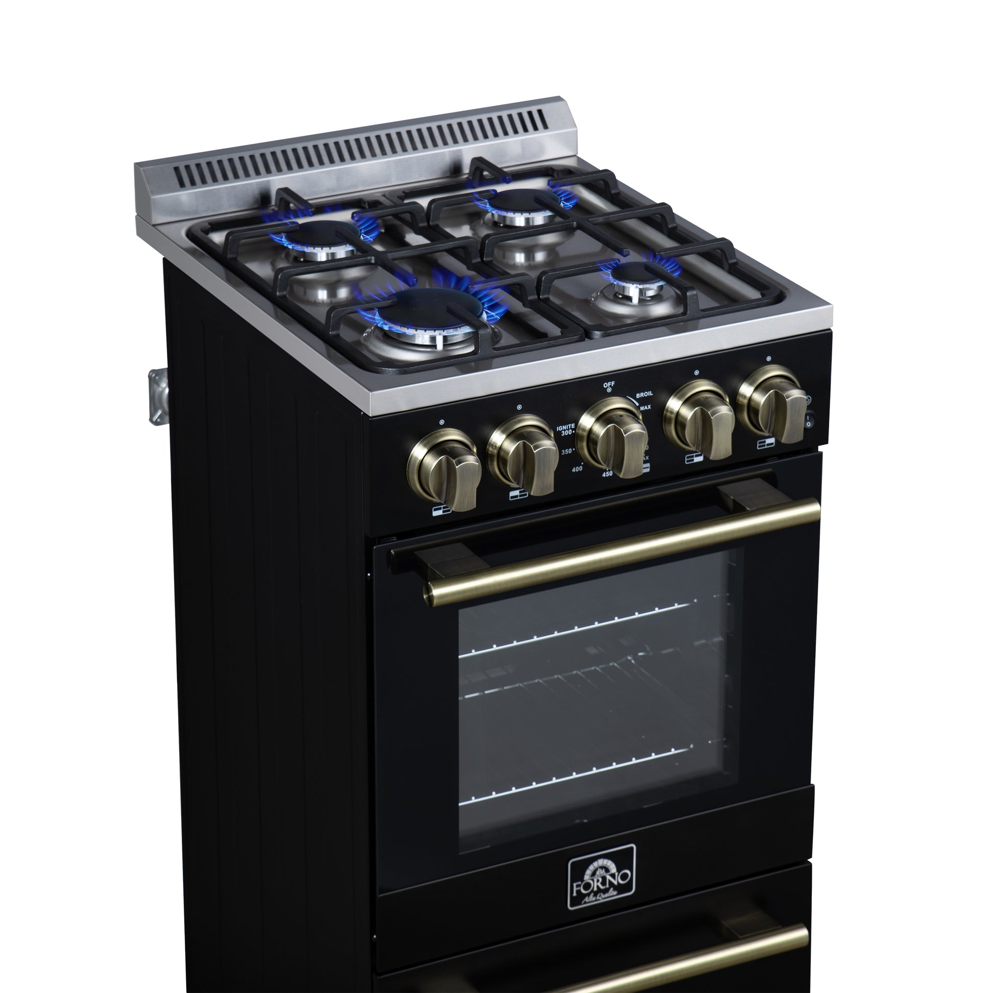 Forno Lamazze 20 Inch Freestanding Gas Range in Black, Compact Design - Forno Appliances